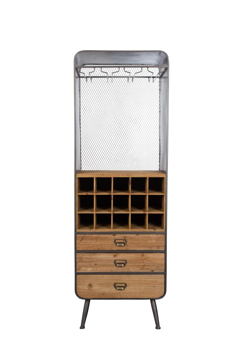Dutchbone Vino Vinskab Plads Til 15 Flasker M Glasholdere Og 3 Skuffer - Natur Mdf  8718548030107