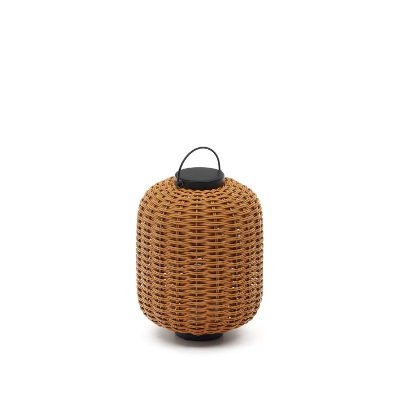 Kave Home Saranella Bærbar Bordlampe Genopladelig M Usb Kabel Rund - Brun Polyrattan Og Metal  8433840834801