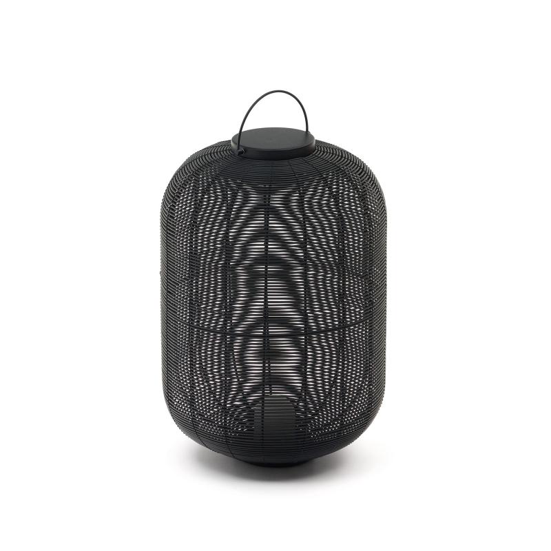 Kave Home Saranella Stor Bærbar Bordlampe Genopladelig M Usb Kabel Rund - Sort Polyrattan Og Metal  8433840834887