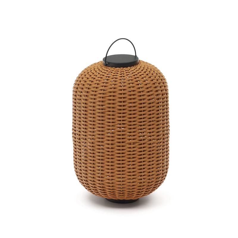 Kave Home Saranella Stor Bærbar Bordlampe Genopladelig M Usb Kabel Rund - Brun Polyrattan Og Metal  8433840834894