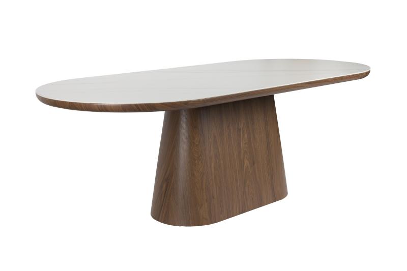 White Label Living Almira Spisebord Oval - Snehvid Mat Sintret Sten Og Valnød Papirfin?r 200x90  8718548092761