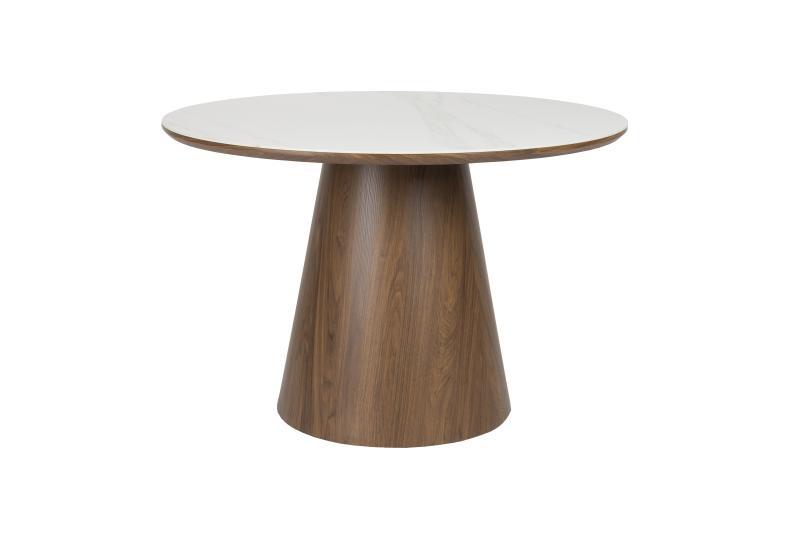 White Label Living Almira Spisebord Rund - Snehvid Mat Sintret Sten Og Valnød Papirfin?r ø115  8718548092822