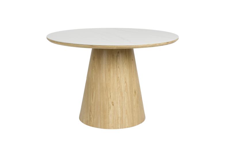 White Label Living Almira Spisebord Rund - Snehvid Mat Sintret Sten Og Egetræ Papirfin?r ø115  8718548092853