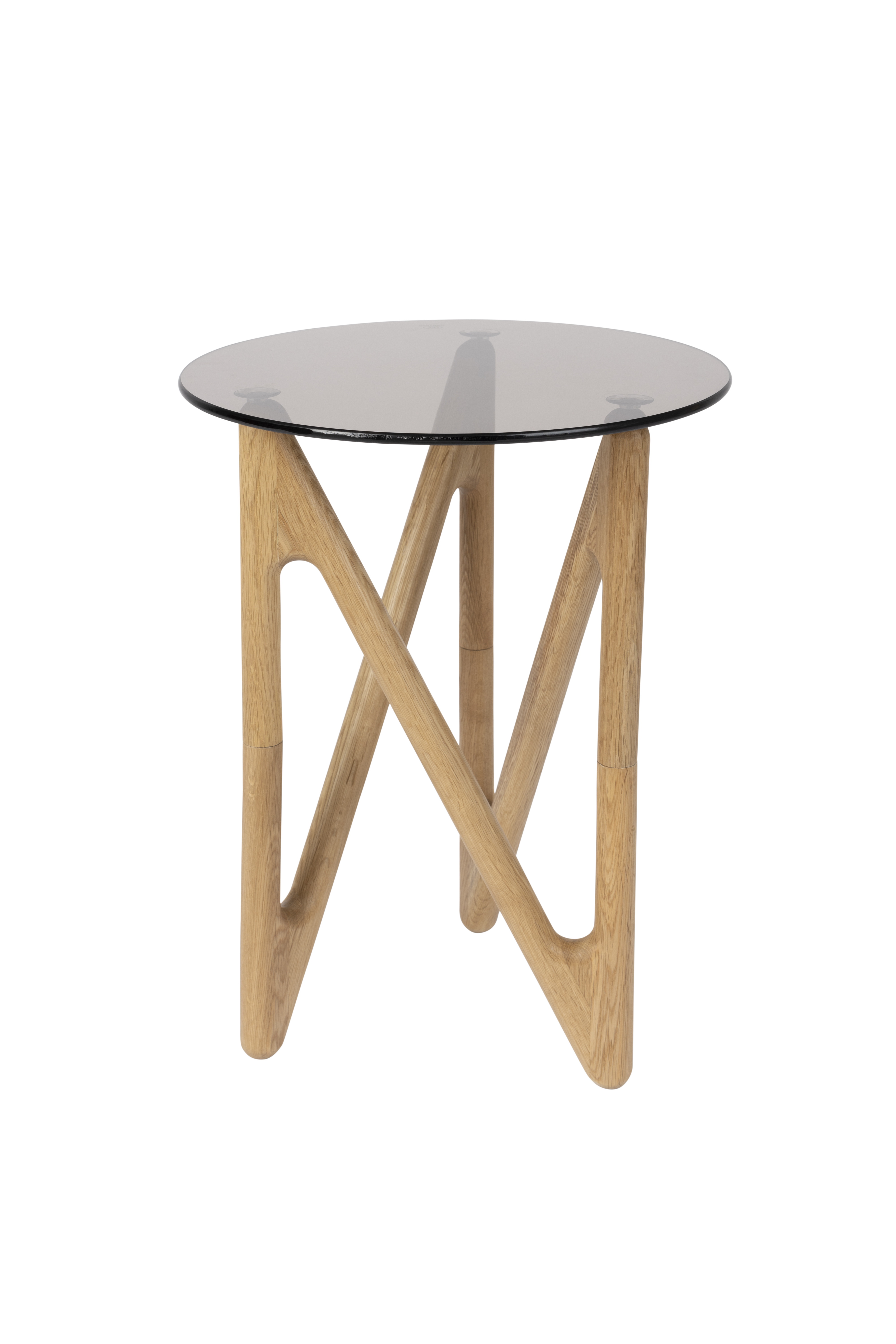 Dutchbone Naia Sidebord Rund - Røgfarvet Glas Og Natur Egetræ ø40  8718548073043