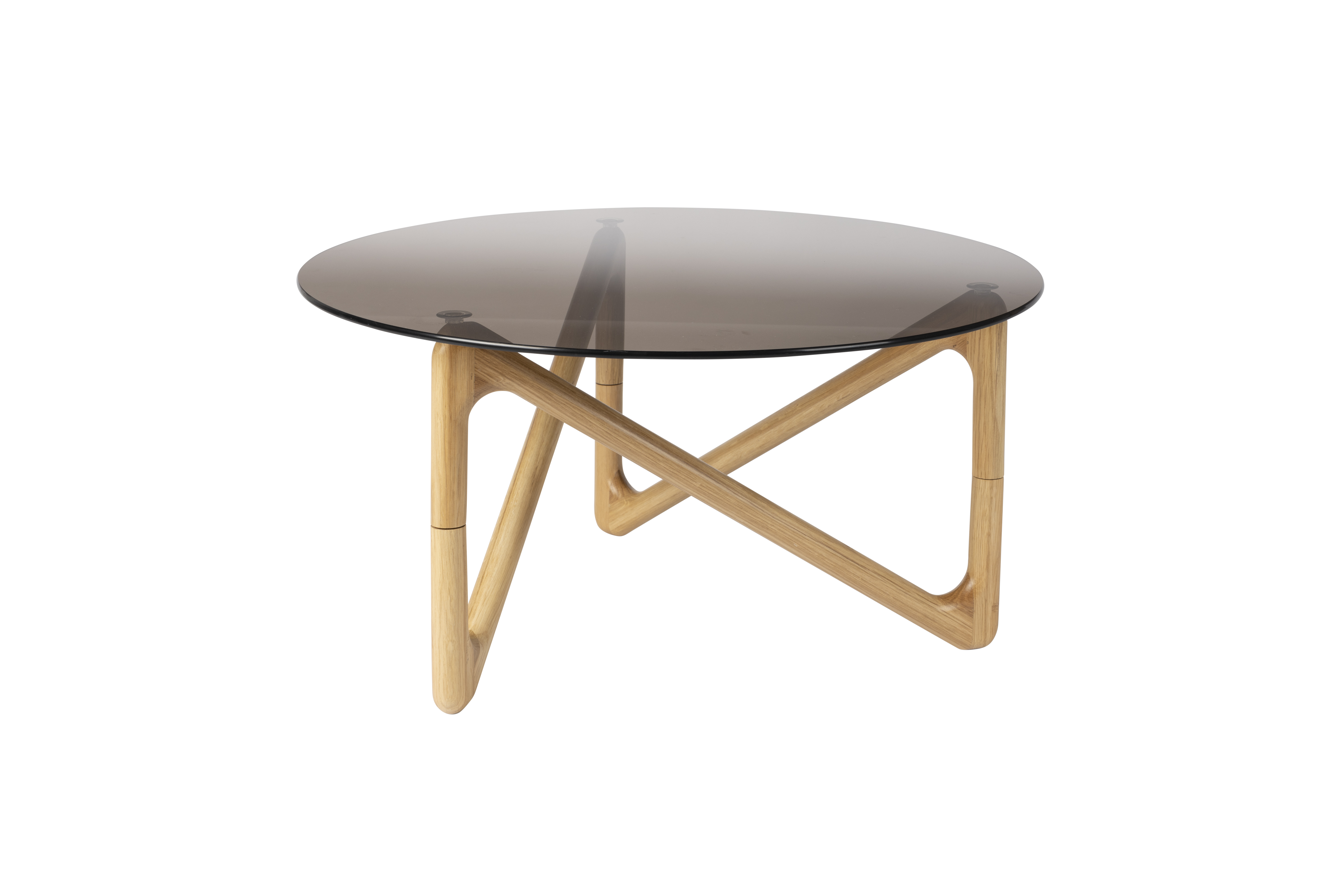 Dutchbone Naia Sofabord Rund - Røgfarvet Glas Og Natur Egetræ ø80  8718548073067