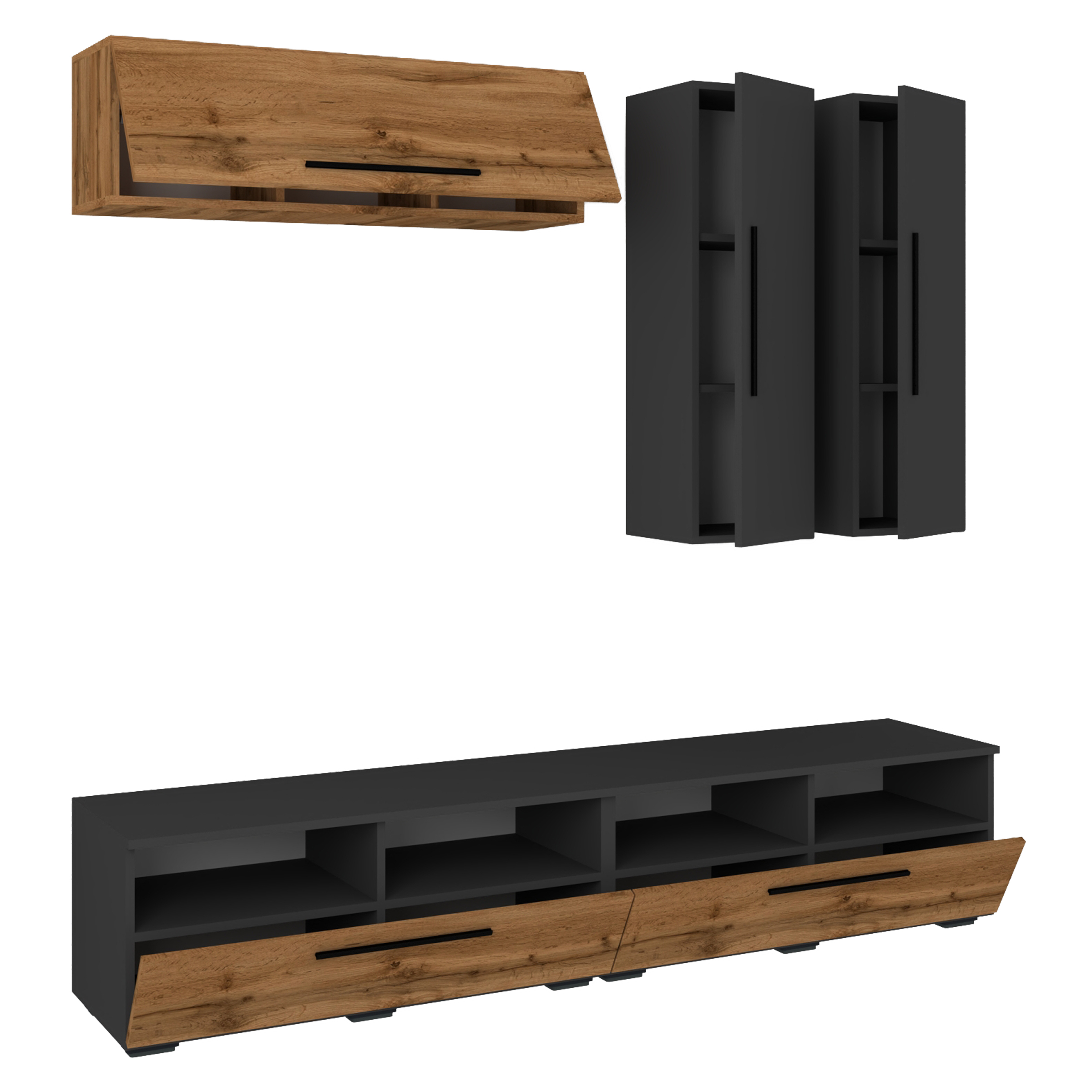 Vcm Nordic Arila Xl 5-tlg Reolsystem M 5 Låger 17 Rum 8 Hylder - Antracitgrå Og Natur Træ  4051814425349