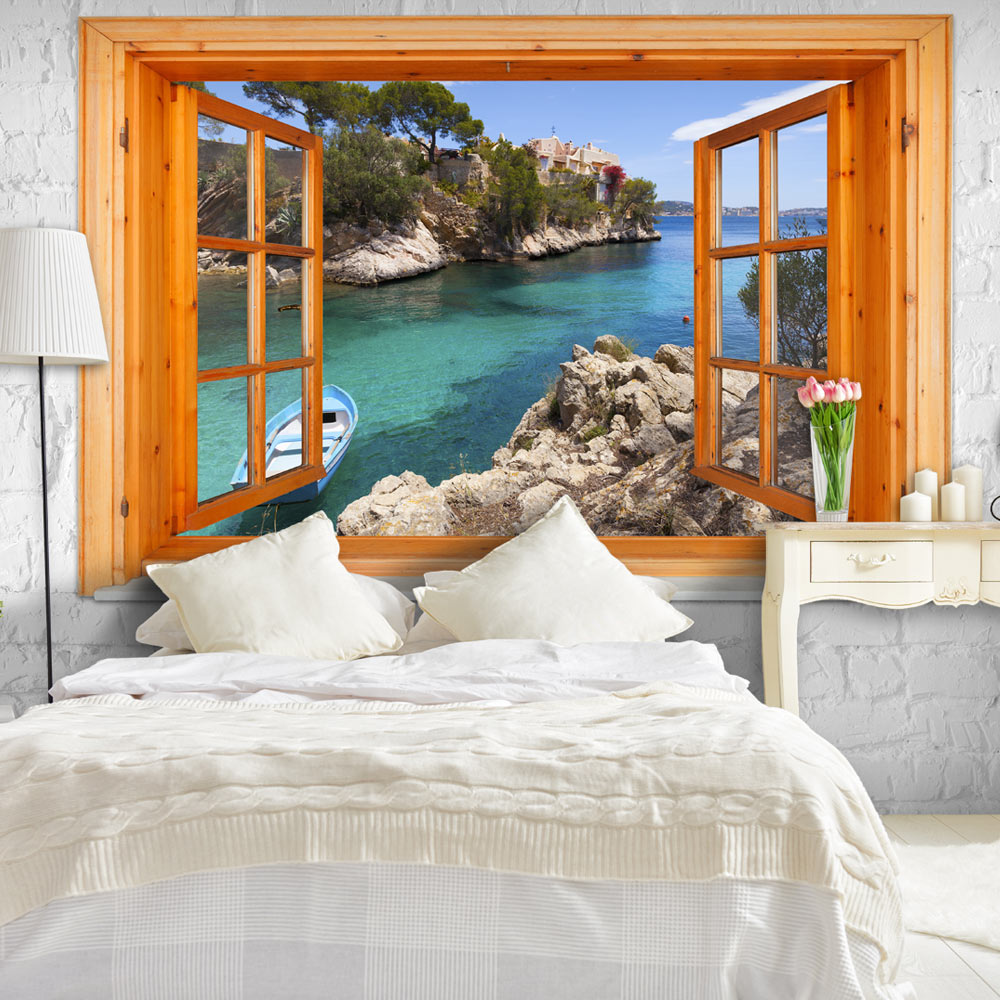 Artgeist Fototapet - Mediterranean Landscape Smukt Landskab Gennem Vindue Flere Størrelser 100x70  5903301914616