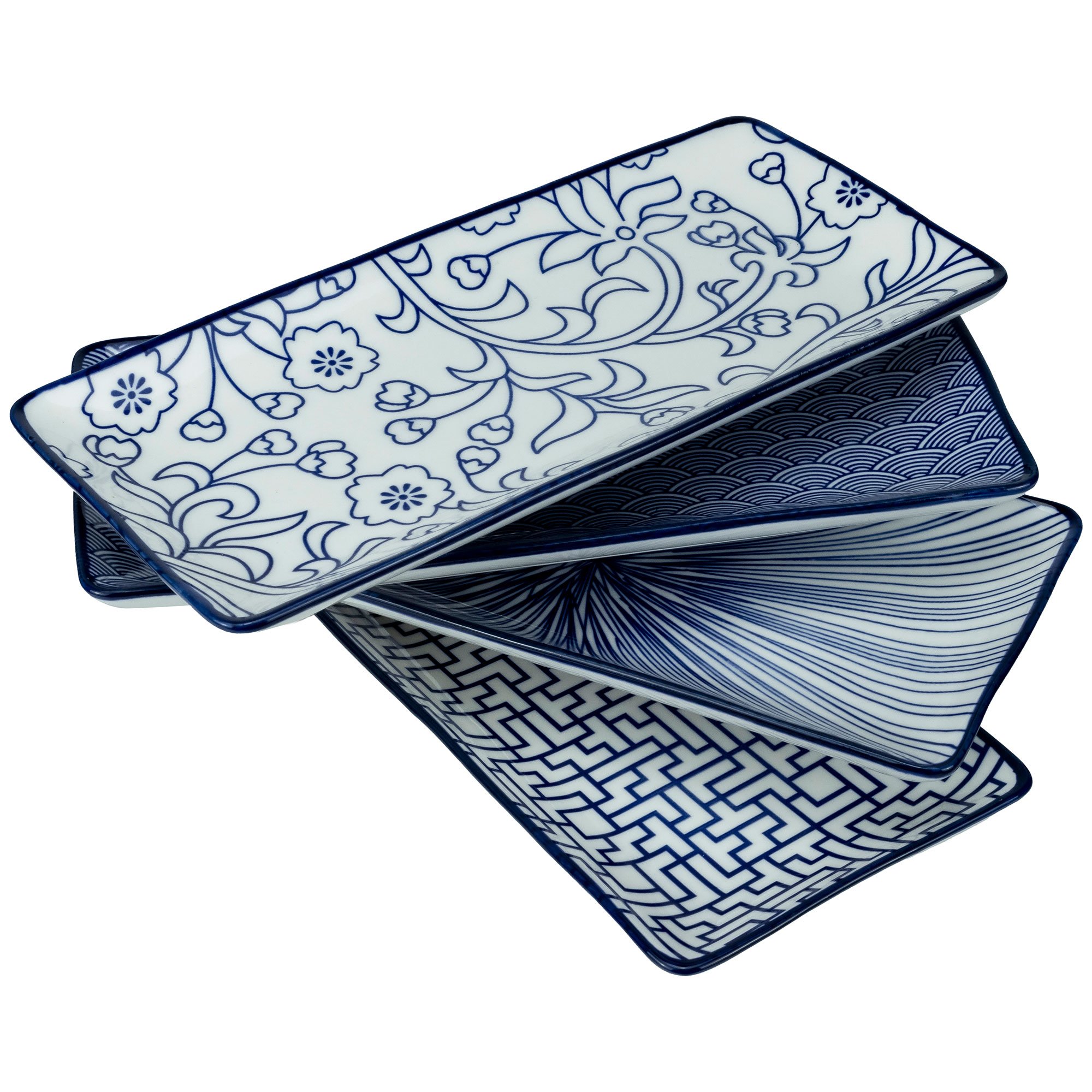 Akio Rektangulær Tallerken 25x12 Cm Blåhvid 4 Stk  7350101113509