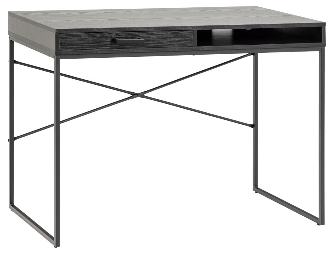 Act Nordic Seaford Skrivebord M 1 Hylde Og 1 Skuffe - Sort Ask Ru Melamin Og Sort Stål 110x45  5713941165428