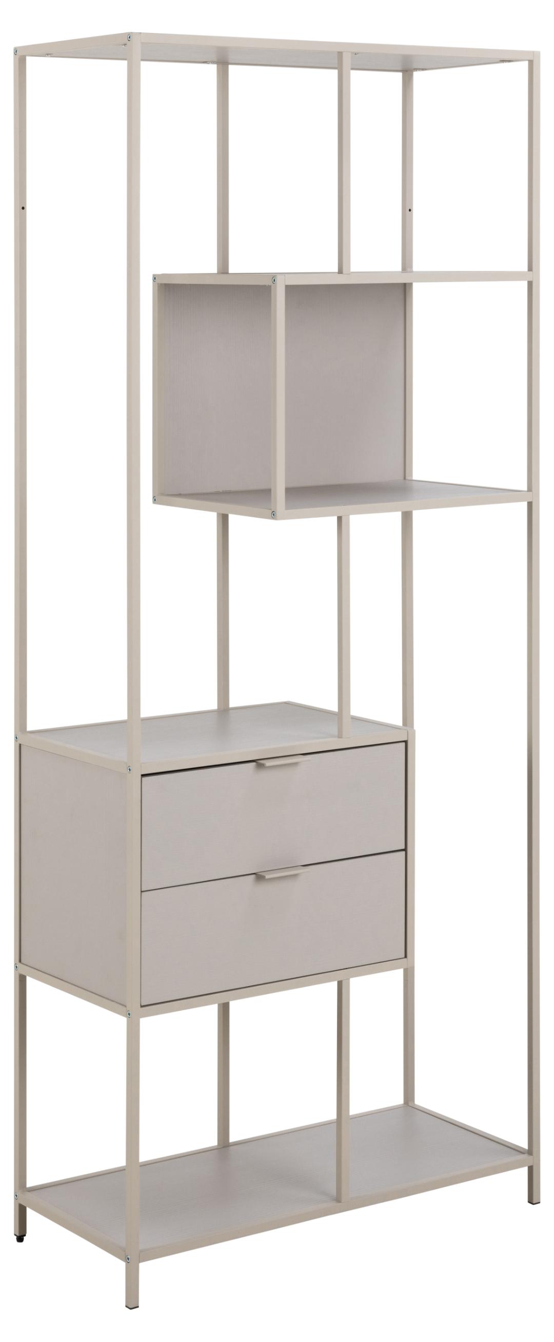Act Nordic Seaford Reol M 4 Hylder Og 2 Skuffer - Grå Ru Melamin Og Grå Ru Stål 77x35x185  5713941377661