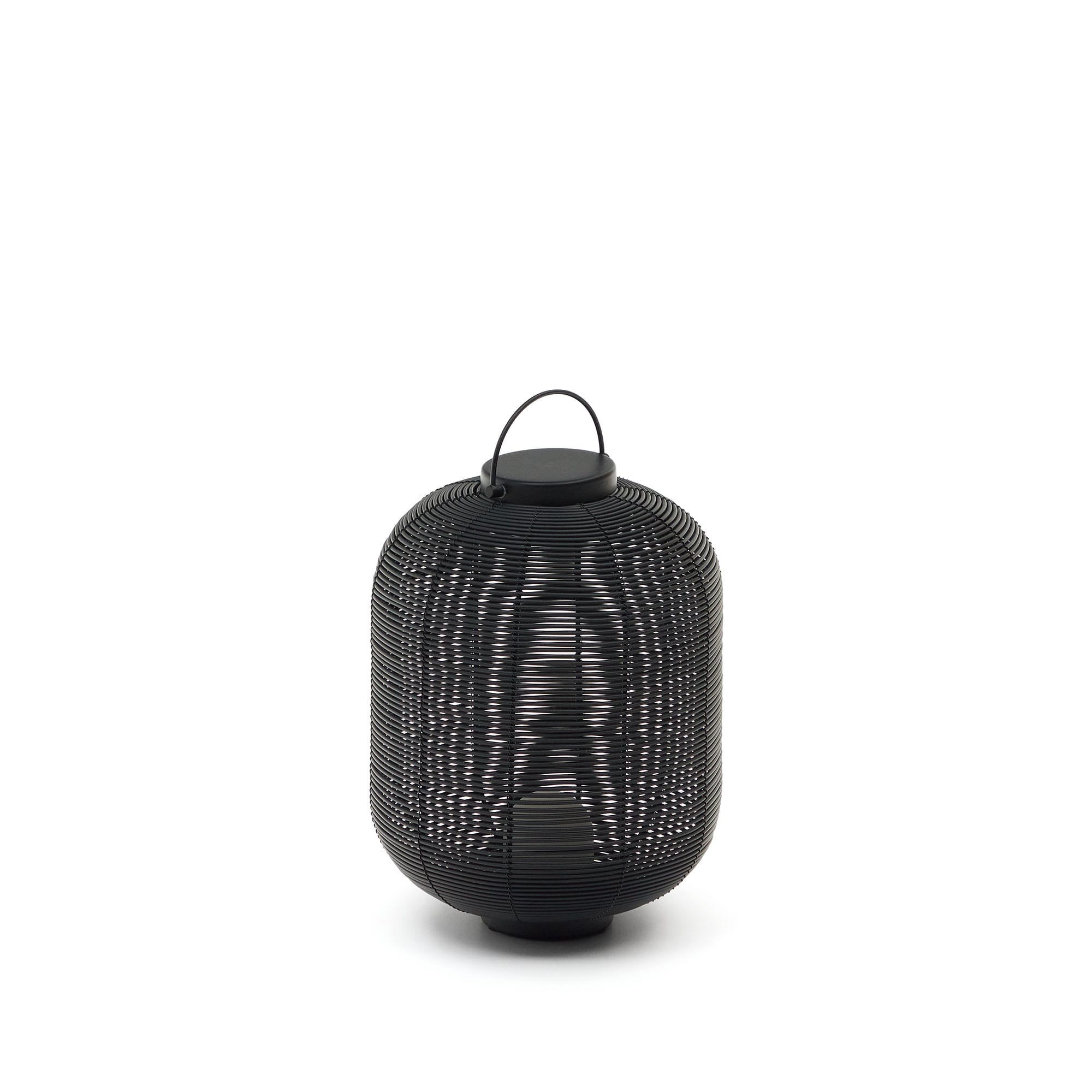 Kave Home Saranella Bærbar Bordlampe Genopladelig M Usb Kabel Rund - Sort Polyrattan Og Metal  8433840834832
