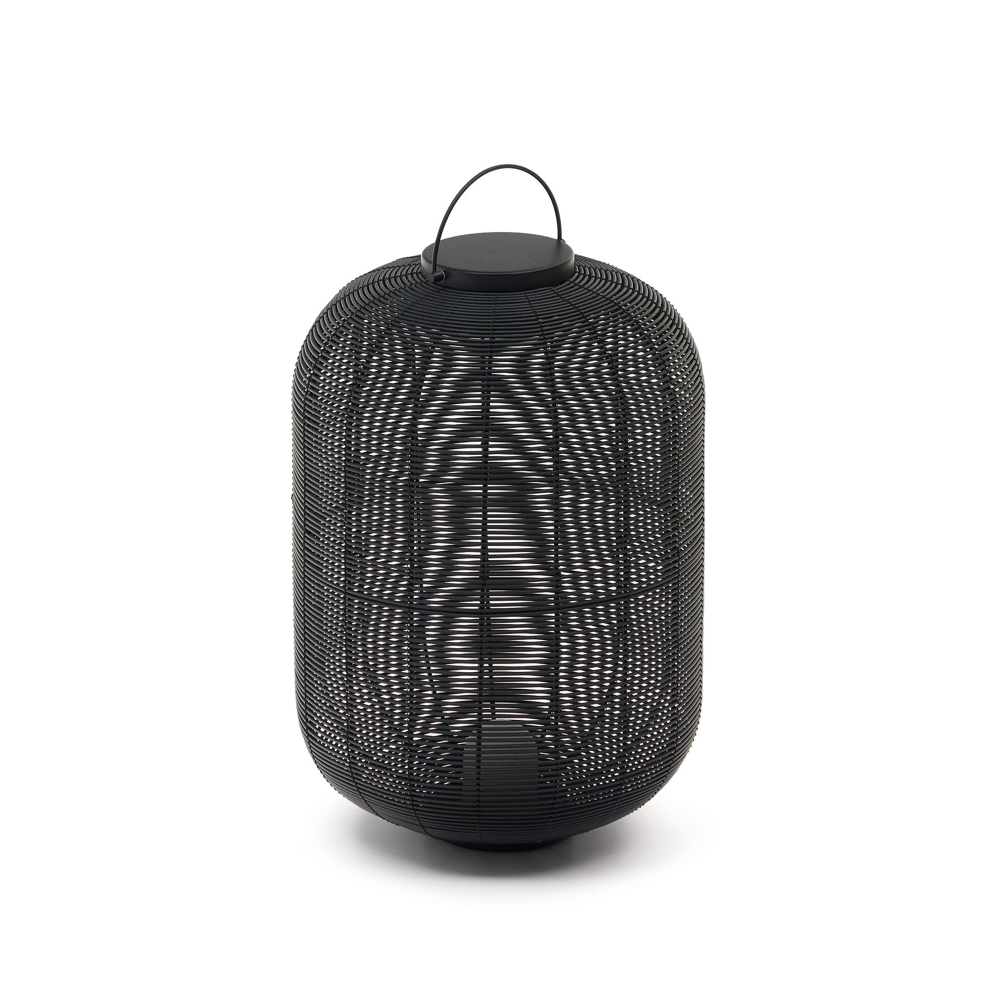 Kave Home Saranella Stor Bærbar Bordlampe Genopladelig M Usb Kabel Rund - Sort Polyrattan Og Metal  8433840834887