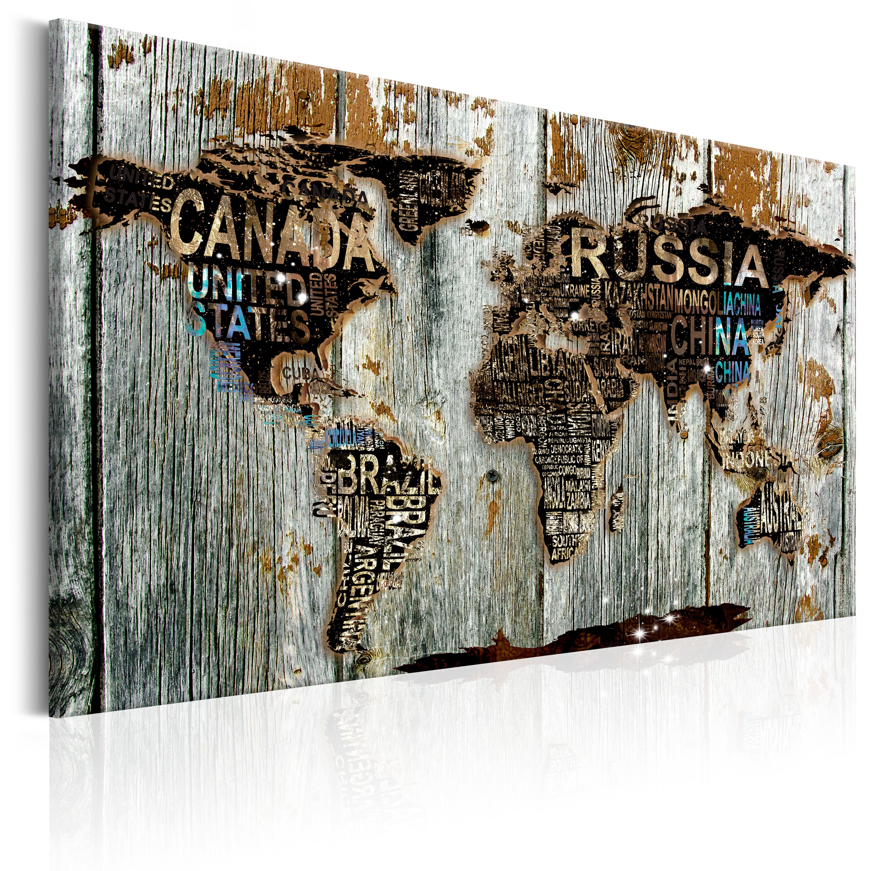 Artgeist Wooden Border - Rustikt Og Rå Verdenskort På Træ Trykt På Lærred - Flere Størrelser 90x60  5903301936380
