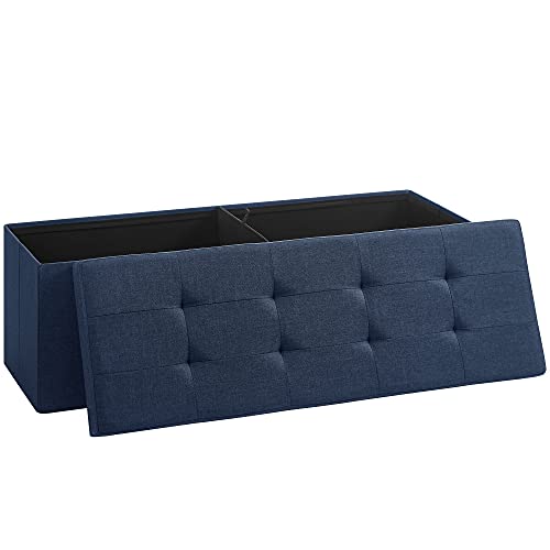 Songmics Osmannisk Opbevaringsbænk M 1 Låg 2 Rum Foldbar - Marineblå Linned 110x38  6955880332656