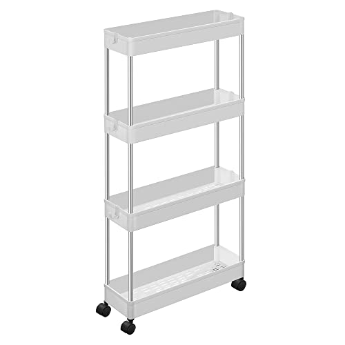 Songmics Smal Rullevogn M 4 Hylder Og Hjul - Hvid Polypropylen Og Stål  6955880390748