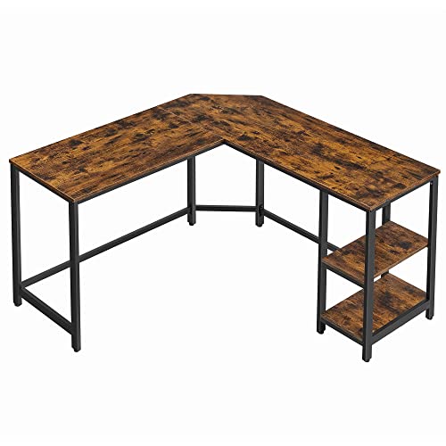 Vasagle Hjørneskrivebord M 2 Hylder - Rustik Brun Spånplade Og Sort Stål 138x138  6955880359028