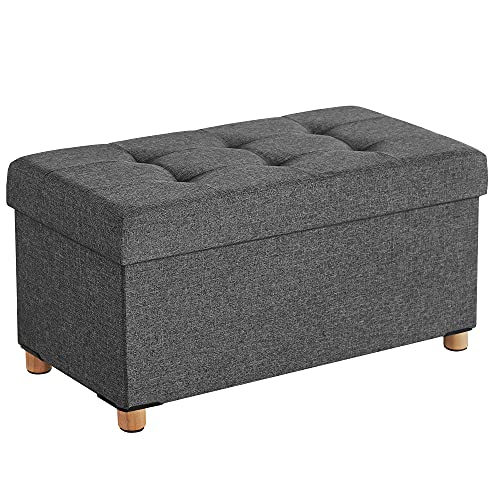 Songmics Opbevaringsbænk M 1 Låg Foldbar - Mørkegrå Linned Og Natur Træ 76x38  6955880307449