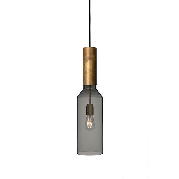 Konsthantverk Fenomen Smal Pendel - Røgfarvet Glas  Messing  7394072343879