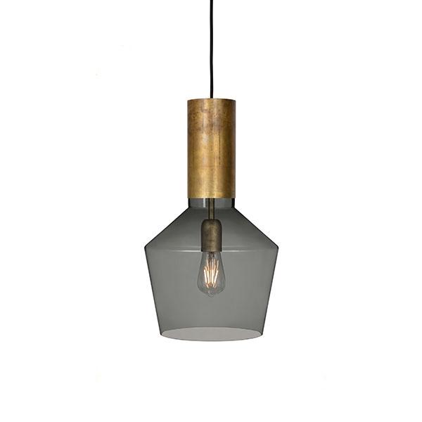 Konsthantverk Fenomen Bred Pendel - Røgfarvet Glas  Messing  7394072343978