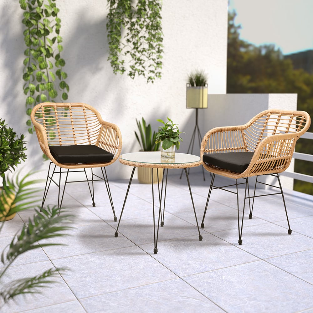 3-delt Altansæt Quotbaliquot - 2 Lounge Havestole 1 Sidebord Rattan Look  4250525377934